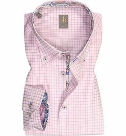 Großhandel 🥰 Jacques Britt Hemd Treviso Mix 866430/40 Slim Fit, Baumwolle, Rosa-weiß kariert, Rosa 💯