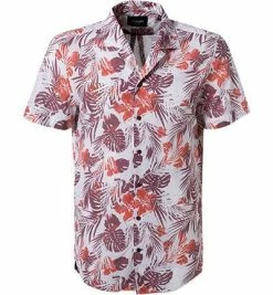 Blitzangebot 🧨 JOOP! Hemd Hannes 30019629/660 Kurzarmhemd, Leinen-Baumwolle, Weiß-dunkelrot gemustert, Weiß-orange-dunkelrot 😍