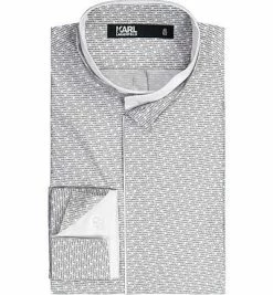 Auslauf 🧨 KARL LAGERFELD Hemd 605112/60/501687/10 Modern Fit, Popeline, Weiß-schwarz gemustert, Weiß-schwarz 👏