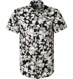 Bestpreis 🤩 Strellson Hemd Corvin 30020204/420 Kurzarmhemd, Baumwolle, Schwarz-weiß gemustert, Schwarz-weiß 🥰