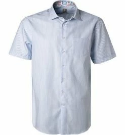 Billig ❤️ Jacques Britt Hemd Como Mix WP 1/2 836391/10 Kurzarmhemd, Custom Fit, Baumwolle, Hellblau gestreift, Hellblau-weiß 🧨