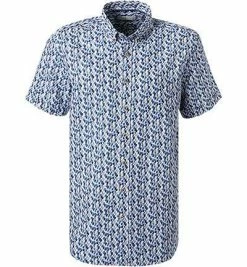 Brandneu 🧨 bugatti Hemd 9450/58542/360 Kurzarmhemd, Modern Fit, Leinen-Baumwolle, Blau gemustert, Blau 🤩