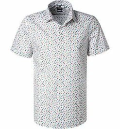 Blitzangebot ✨ OLYMP Level Five Body Fit 2021/52/00 Kurzarmhemd, Popeline, Weiß gemustert, Weiß 🥰