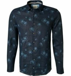 Aktion 😉 OLYMP Casual Level Five Body Fit 3102/54/18 Hemd, Casual Body Fit, Reines Leinen, Marine gemustert, Marine 👍