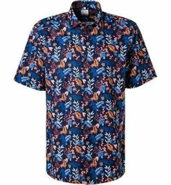 Budget ⌛ OLYMP Luxor Comfort Fit 1037/52/35 Kurzarmhemd, Popeline, Dunkelblau gemustert, Rot 🌟