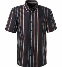 Rabatt 🥰 Fred Perry Hemd M8563/608 Kurzarmhemd, Baumwolle, Dunkelblau gestreift, Dunkelblau ⭐