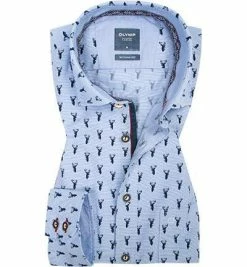 Rabatt 😉 OLYMP Casual Modern Fit 4902/64/15 Hemd, Baumwolle, Blau gemustert, Blau 👍