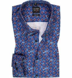 Aktion 🧨 OLYMP Level Five Body Fit 2046/64/39 Hemd, Popeline, Blau-dunkelrot gemustert , Dunkelrot 🛒