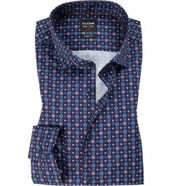 Am billigsten 😉 OLYMP Level Five Body Fit 2144/64/39 Hemd, Baumwolle, Dunkelblau-rot gemustert, Dunkelrot 😀