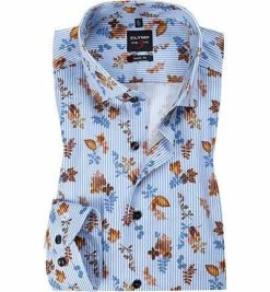 Billig 🔥 OLYMP Level Five Body Fit 2062/64/53 Hemd, Baumwolle, Bleu-braun gemustert, Maisgelb 😀