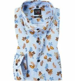 Coupon 👍 OLYMP Level Five Body Fit 69EL 2062/69/53 Hemd, Baumwolle, Extra langer Arm, Hellblau-braun gemustert, Maisgelb 😍