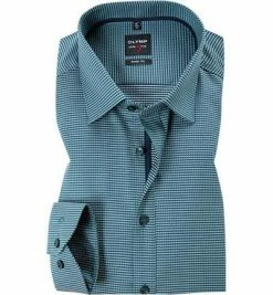 Schlussverkauf 🎉 OLYMP Level Five Body Fit 69EL 2054/69/45 Hemd, Baumwolle, Extra langer Arm, Grün gemustert, Grün 🤩