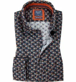 Coupon 👏 OLYMP Casual Modern Fit 4050/64/82 Hemd, Baumwolle, Blau-orange gemustert, Mandarin 🌟