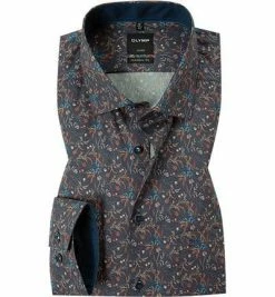 Auslauf 🛒 OLYMP Luxor Modern Fit 1266/64/34 Hemd, Baumwolle, Dunkelblau-rost gemustert, Rost ⌛