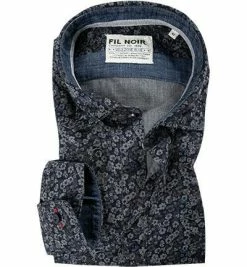 Coupon ⌛ FIL NOIR Hemd Roma 51354/67 Shaped Fit, Baumwolle CO2-Neutral, Blau gemustert, Blau 😍