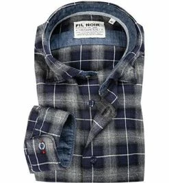 Budget 👍 FIL NOIR Hemd Roma 51357/70 Shaped Fit, Baumwolle CO2-Neutral, Nachtblau kariert, Nachtblau 🎁