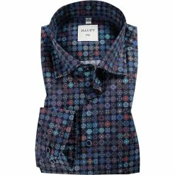 Neu ✔️ Haupt Hemd 70520217252/40407 Modern Fit, Baumwolle, Dunkelblau-dunkelrot gemustert, Dunkelrot 👏