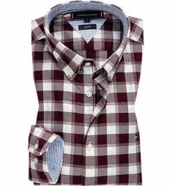 Angebote ❤️ Tommy Hilfiger Hemd MW0MW15010/0Q1 Slim Fit, Flanell, Dunkelrot-weiß kariert, Dunkelrot-weiß 🎉