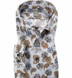 Bestes Angebot ⭐ Jacques Britt Hemd Como 735180/22 Custom Fit, Baumwolle, Multicolor gemustert, Weiß-blau-braun 🛒