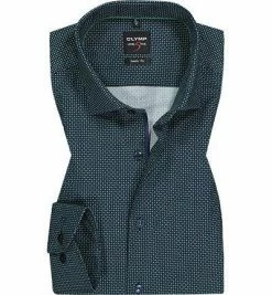 Brandneu ❤️ OLYMP Level Five Body Fit 69EL 2104/79/45 Hemd, Baumwolle, Extra langer Arm, Navy-grün gemustert, Grün 🔥