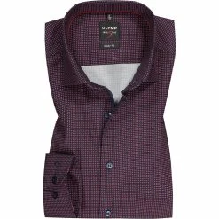 Blitzangebot 🧨 OLYMP Level Five Body Fit 69EL 2104/79/35 Hemd, Baumwolle, Extra langer Arm, Navy-rot gemustert, Rot 👍