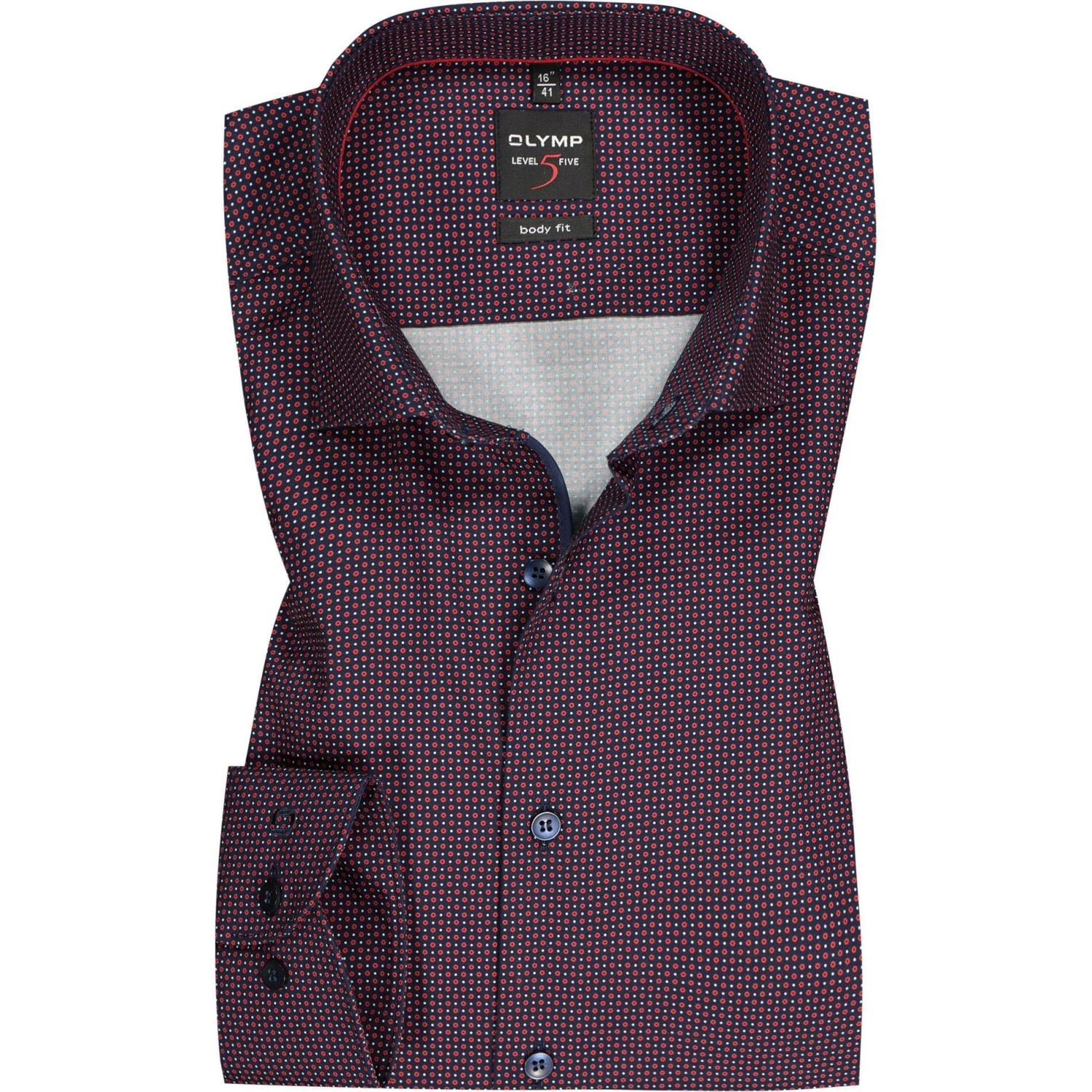 Blitzangebot 🧨 OLYMP Level Five Body Fit 69EL 2104/79/35 Hemd, Baumwolle, Extra langer Arm, Navy-rot gemustert, Rot 👍 1 Blitzangebot 🧨 OLYMP Level Five Body Fit 69EL 2104/79/35 Hemd, Baumwolle, Extra langer Arm, Navy-rot gemustert, Rot 👍