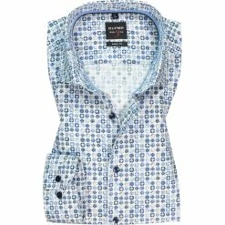 Großhandel 😍 OLYMP Level Five Body Fit 69EL 2100/79/11 Hemd, Baumwolle, Extra langer Arm, Bleu-weiß gemustert, Bleu ❤️