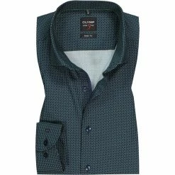 Neu 🌟 OLYMP Level Five Body Fit 2104/74/45 Hemd, Baumwoll-Stretch, Navy-grün gemustert, Grün 🎁