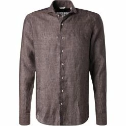 Bestes Angebot ⭐ Stenströms Hemd 675221/7970/280 Fitted Body, Reines Leinen, Braun meliert, Braun ✔️