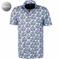 Auslauf 🤩 OLYMP Luxor Modern Fit 1234/72/35 Kurzarmhemd, Jersey geruchshemmend, Blau gemustert, Rot ⭐