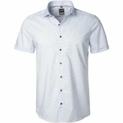 Brandneu 🛒 OLYMP Level Five Body Fit 2104/72/11 Kurzarmhemd, Baumwolle, Weiß-hellblau gemustert, Bleu 🥰