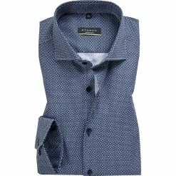 Coupon 🛒 ETERNA Hemd 3379/Z182/19 Super Slim, Baumwoll-Stretch, Blau gemustert, Dunkelblau 😉
