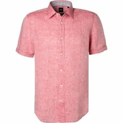 Auslauf ❤️ BOSS Hemd Luka 50448869/628 Kurzarmhemd, Regular Fit, Reines Leinen, Hellrot meliert ⭐