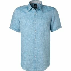 Blitzangebot 🎉 BOSS Hemd Luka 50448869/443 Kurzarmhemd, Regular Fit, Reines Leinen, Hellblau meliert ⌛