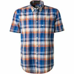 Neu 😍 camel active Hemd 409237/5S34/90 Kurzarmhemd, Regular Fit, Baumwolle, Blau-orange kariert, Blau 👏