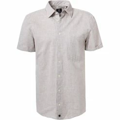 Neu 💯 Strellson Hemd Corvin 30026190/270 Kurzarmhemd, Baumwolle-Leinen, Braun, Sandbraun ✔️