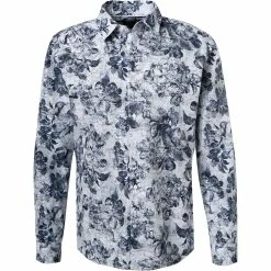 Billig 👍 Strellson Hemd Simeon 30024858/401 Slim Fit, Popeline, Blau gemustert, Dunkelblau-weiß 👏