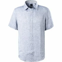 Am billigsten 🔔 BOSS Hemd Luka 50448869/402 Kurzarmhemd, Regular Fit, Reines Leinen, Dunkelblau meliert, Dunkelblau ✔️