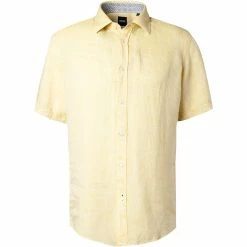 Budget 😍 BOSS Hemd Luka 50448869/736 Kurzarmhemd, Regular Fit, Reines Leinen, Gelb meliert, Gelb 🎉