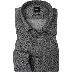 Aktion 🌟 BOSS Hemd Marvyn 50448572/001 Slim Fit, Baumwoll-Stretch, Schwarz gemustert, Schwarz 🔥