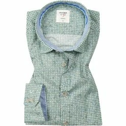 Brandneu ⭐ OLYMP Casual Level Five Body Fit 3016/74/45 Hemd, Baumwolle, Grün gemustert, Grün 🔔