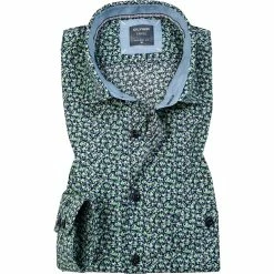 Billig ✨ OLYMP Casual Modern Fit 4100/74/18 Hemd, Baumwolle, Marine-grün gemustert, Marine-grün 🔥