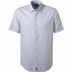 Billig 😍 Pierre Cardin Hemd 53915/000/27577/9000 Kurzarmhemd, Modern Fit, Baumwolle, Weiß-blau gemustert, Weiß-blau-rot 😀