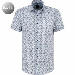 Besorgen 🛒 OLYMP Level Five Body Fit 2100/72/11 Kurzarmhemd, Jersey geruchshemmend, Weiß-blau gemustert, Bleu 🧨
