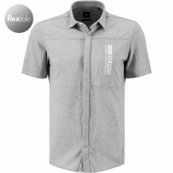 Schlussverkauf 👍 BOSS Hemd Baia 50448744/059 Kurzarmhemd, Slim Fit, Jersey-Piqué, Hellgrau meliert, Hellgrau 😀