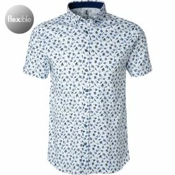 Budget 🤩 DESOTO Hemd Modern B.D. 41131-3/532 Kurzarmhemd, Jersey, Weiß-blau gemustert, Weiß-blau 🛒