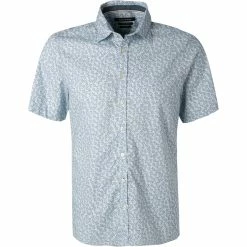 Bestpreis ✨ Marc O'Polo Hemd 123 7201 41012/H85 Kurzarmhemd, Shaped Fit, Baumwolle, Hellblau gemustert, Hellblau 🔔