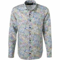 Aktion 👏 OLYMP Signature Tailored Fit 8550/74/47 Hemd, Reines Leinen, Oliv gemustert, Oliv 😍