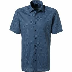 Coupon 🧨 OLYMP Luxor Modern Fit 1304/72/18 Kurzarmhemd, Baumwolle, Marineblau gemustert, Marine ✨