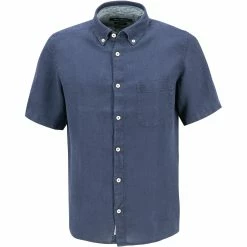 Auslauf 😍 Marc O'Polo Hemd M23 7428 41014/896 Kurzarmhemd, Regular Fit, Reines Leinen, Dunkelblau ❤️